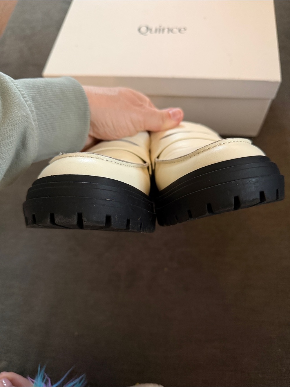 Quince Cream Leather Penny Loafers with Black Lug Sole - Picture 5 of 10